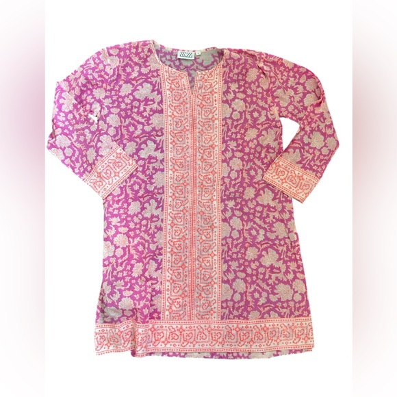 Vibrant Pink and Cream Floral Tunic - Picture 1 of 7